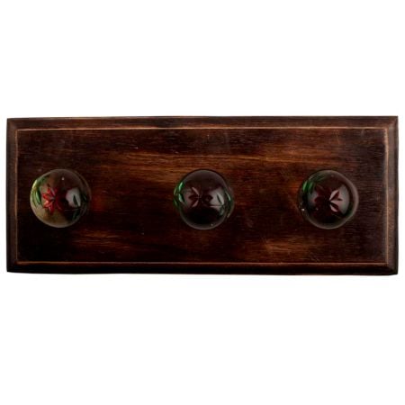 Green And Red Star Cut Glass Wooden Hook